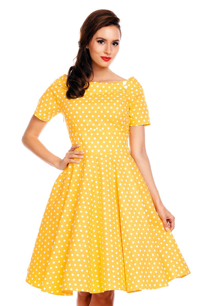 Woman's Retro Yellow Polka Dot Swing Dress