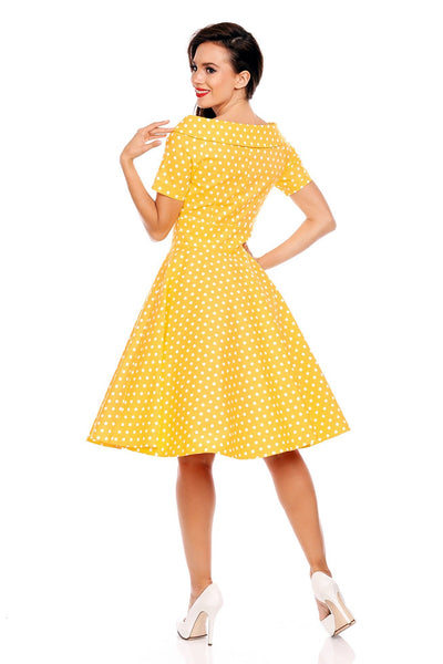 Woman's Retro Yellow Polka Dot Swing Dress