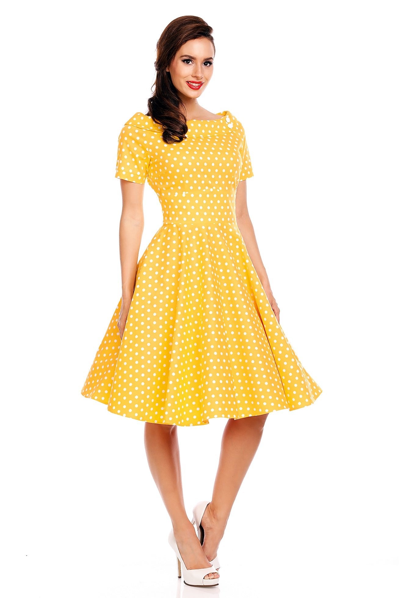 Woman's Retro Yellow Polka Dot Swing Dress