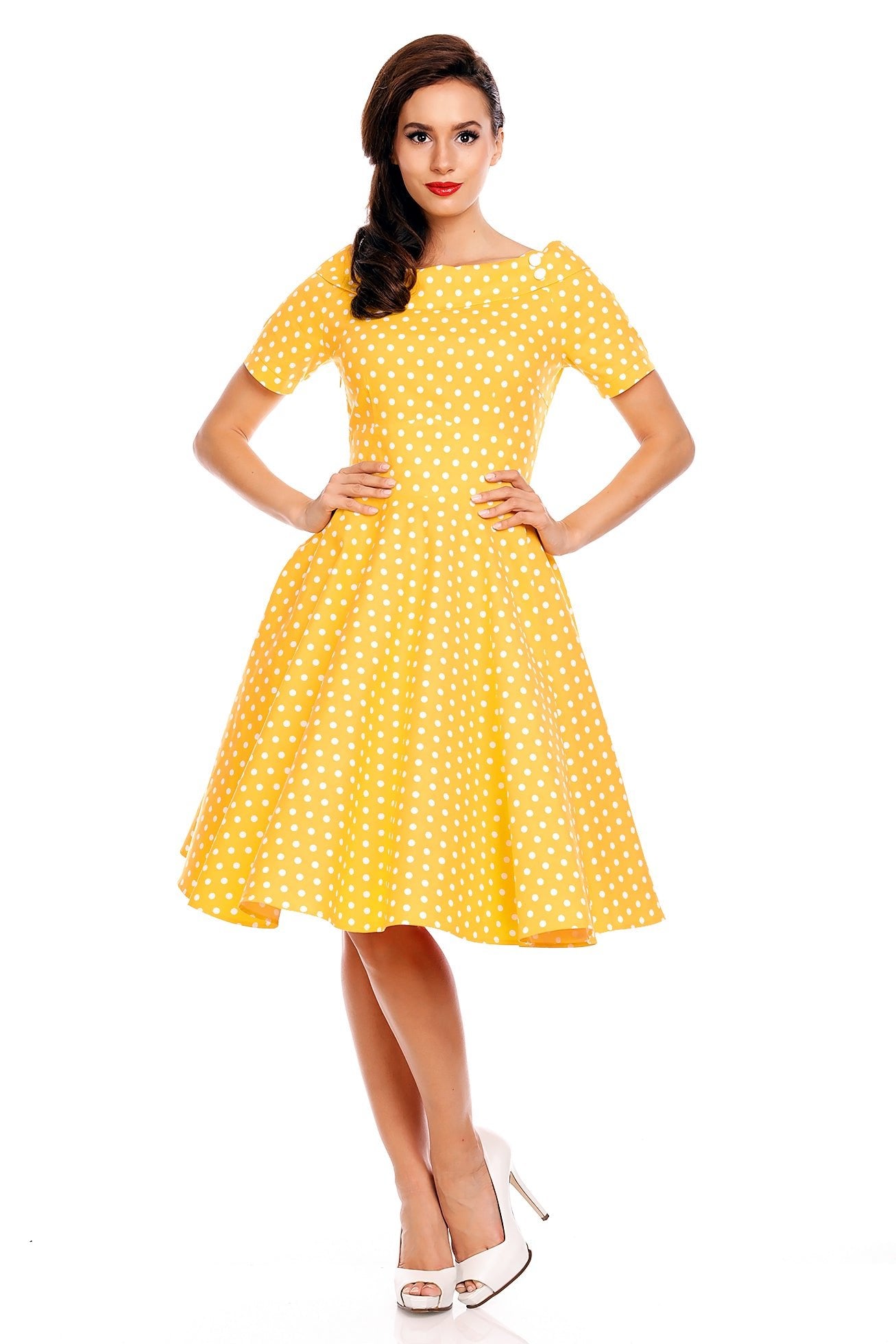 Woman's Retro Yellow Polka Dot Swing Dress