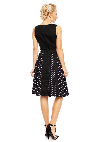 Judith Retro Pleated Black Dress With Polka Dots