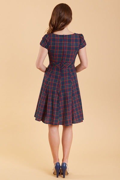 Back view of Navy Tartan Swing Dress