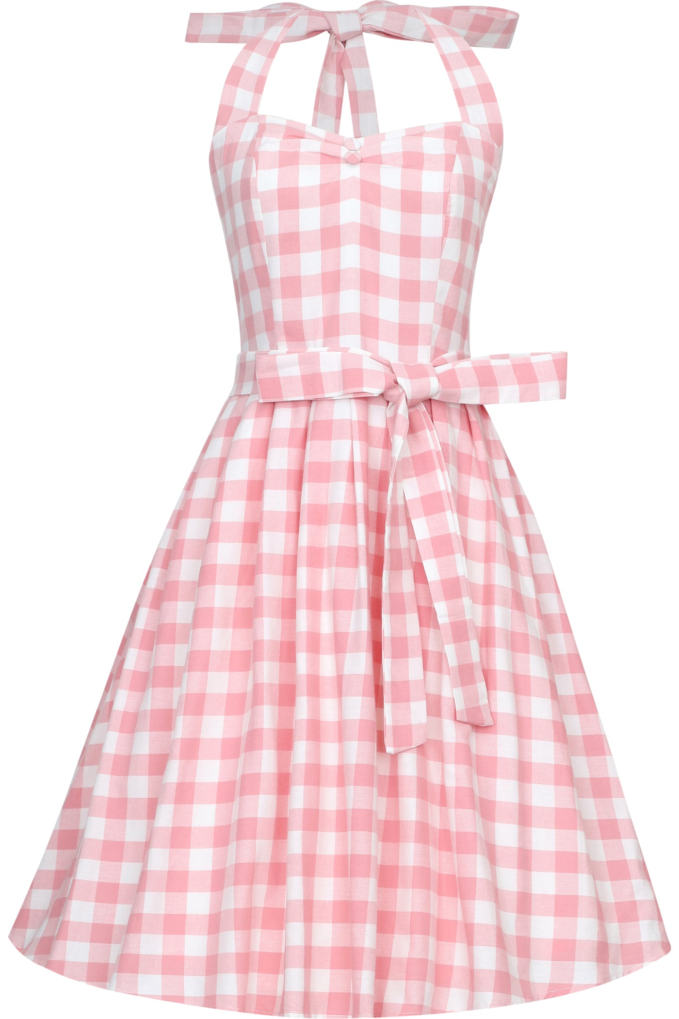 Sophia Rockabilly Halterneck Pink Gingham Swing Dress