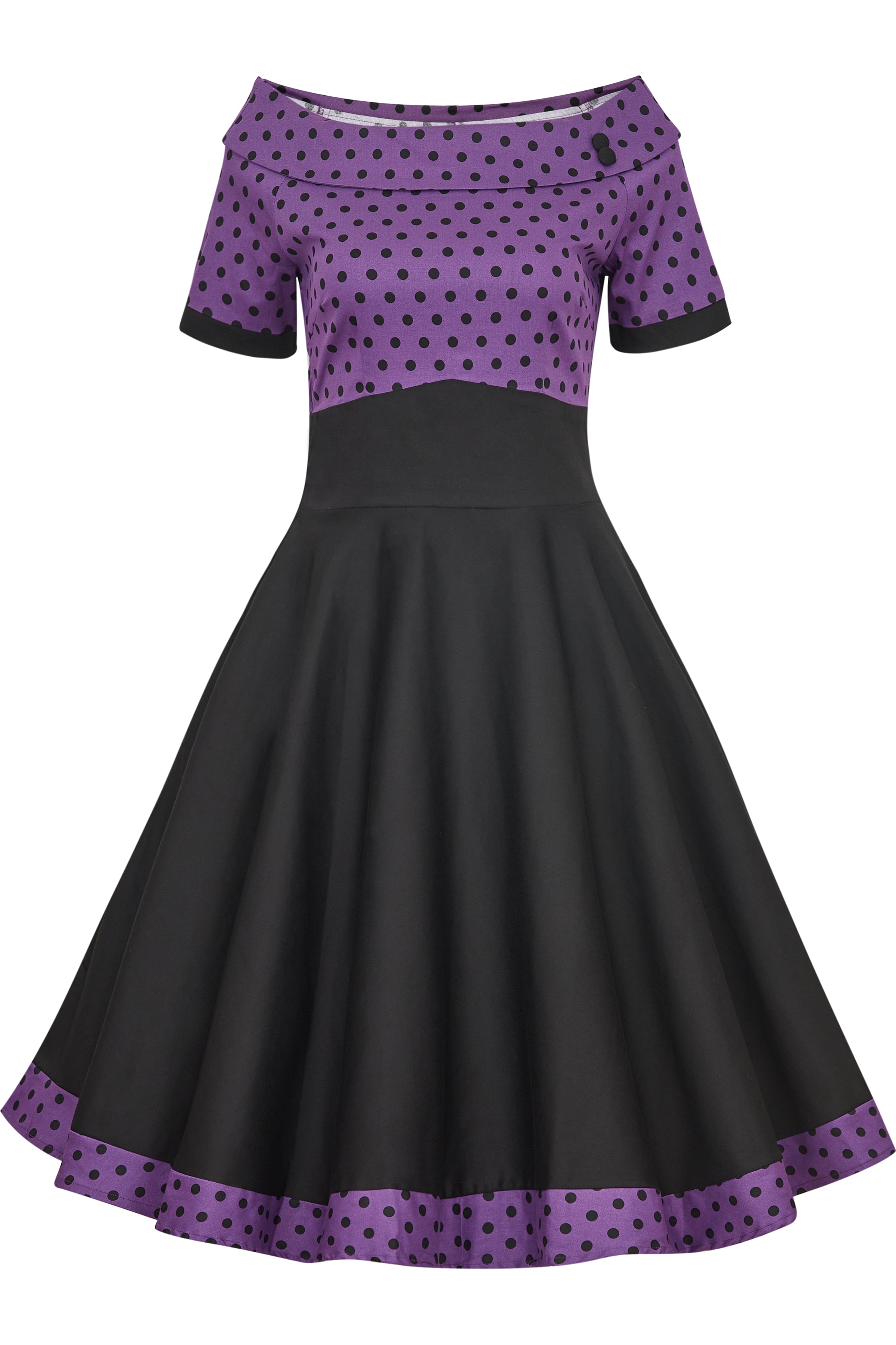 Darlene Retro Purple/Black Polka Dot Circle Dress