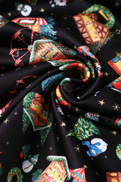 Black Christmas Fair Print Dress