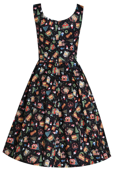 Black Christmas Fair Print Dress