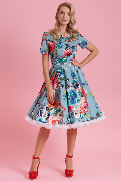 Woman's Blue Floral Swing Dress