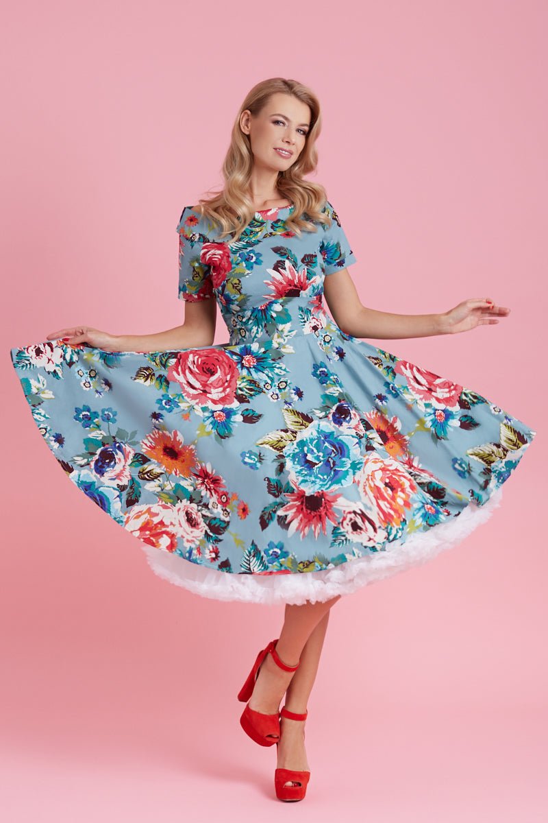 Woman's Blue Floral Swing Dress