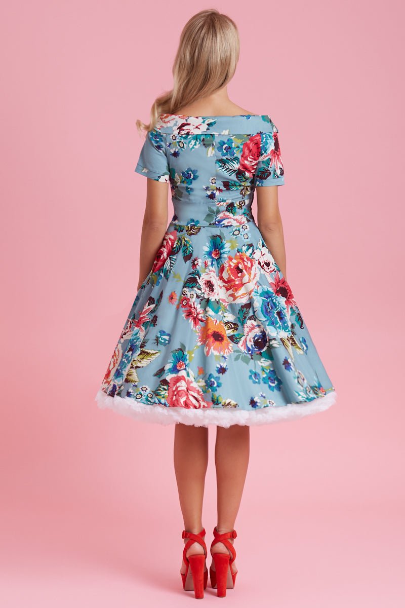 Woman's Blue Floral Swing Dress