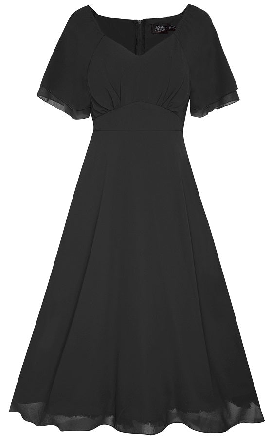 Meredith Comfortable Flattering Floaty Chiffon Dress in Black 8