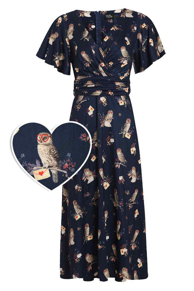 Crossover Bust Oxford Blue Owls and Letters Dress