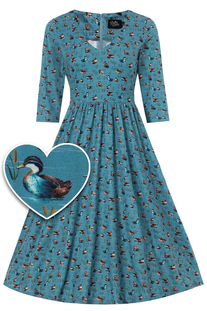Duck Print Billie Dress in Light Blue by Dolly & Dotty – Modern Millie