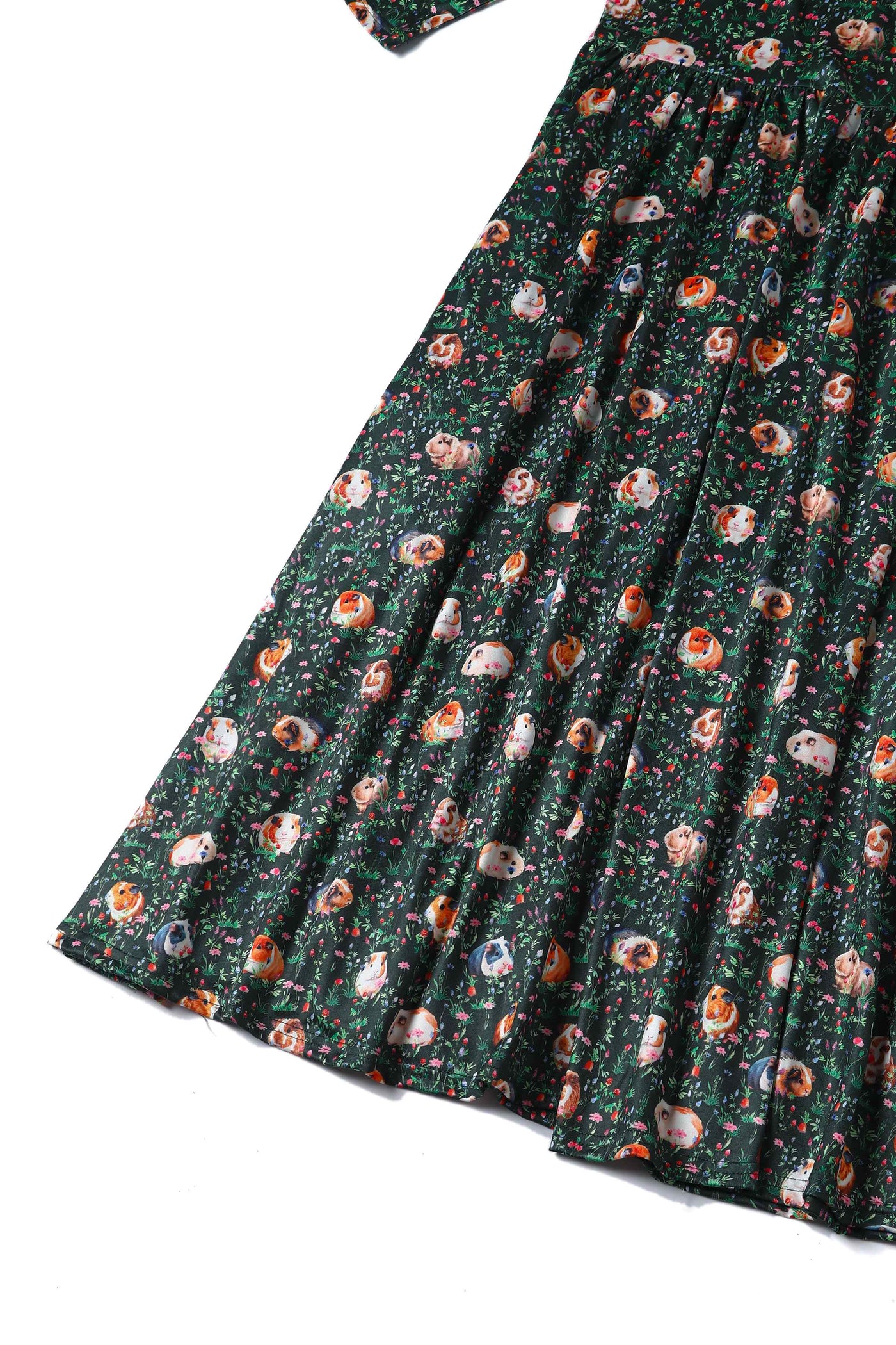 Close up View of Guinea Pig Print Dress in Green