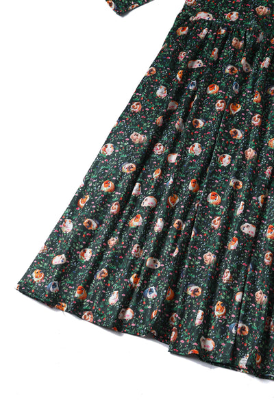 Close up View of Guinea Pig Print Dress in Green