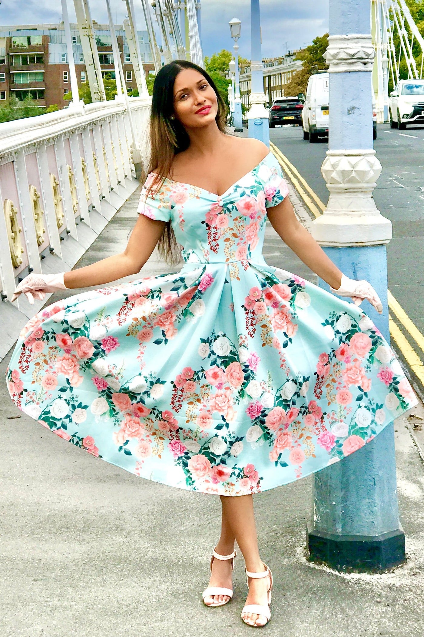Ladies Mint Floral Dressing Gown