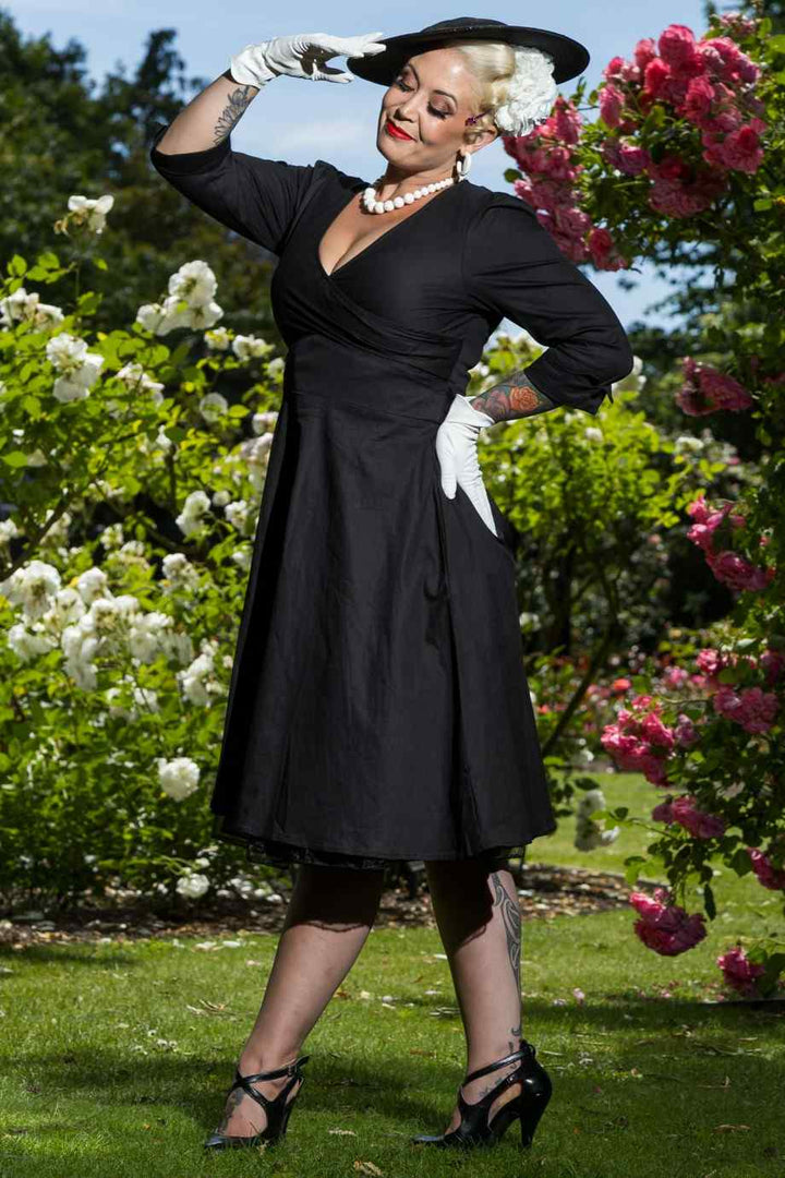 Katherine Long Sleeve 50s Style Swing Dress in All Black 8