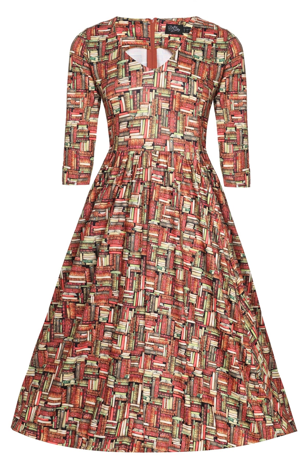 Billie Long Sleeved Book Print Flared Dress