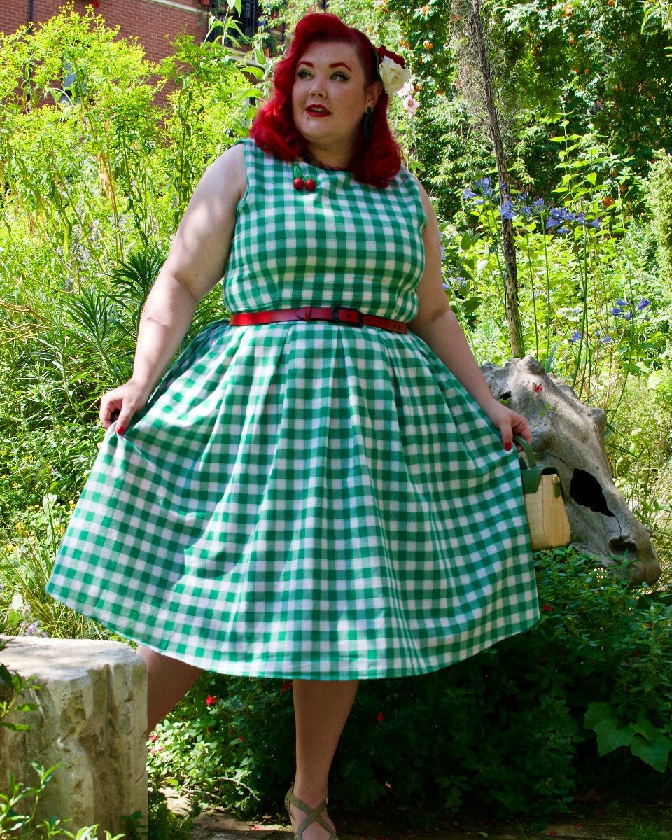 Annie Vintage Swing Dress in Green/White Gingham Print