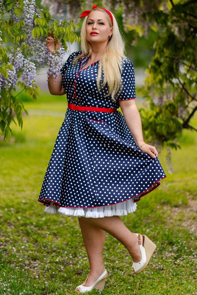 Navy Blue Polka Dot Rockabilly Shirt Dress