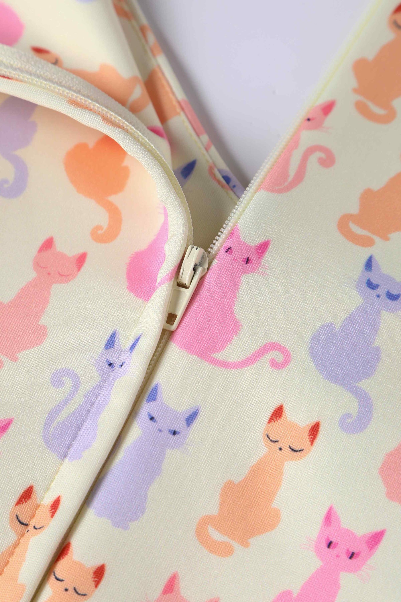 Close Up View of Rainbow Cat White Short Sleeve Swing Dress