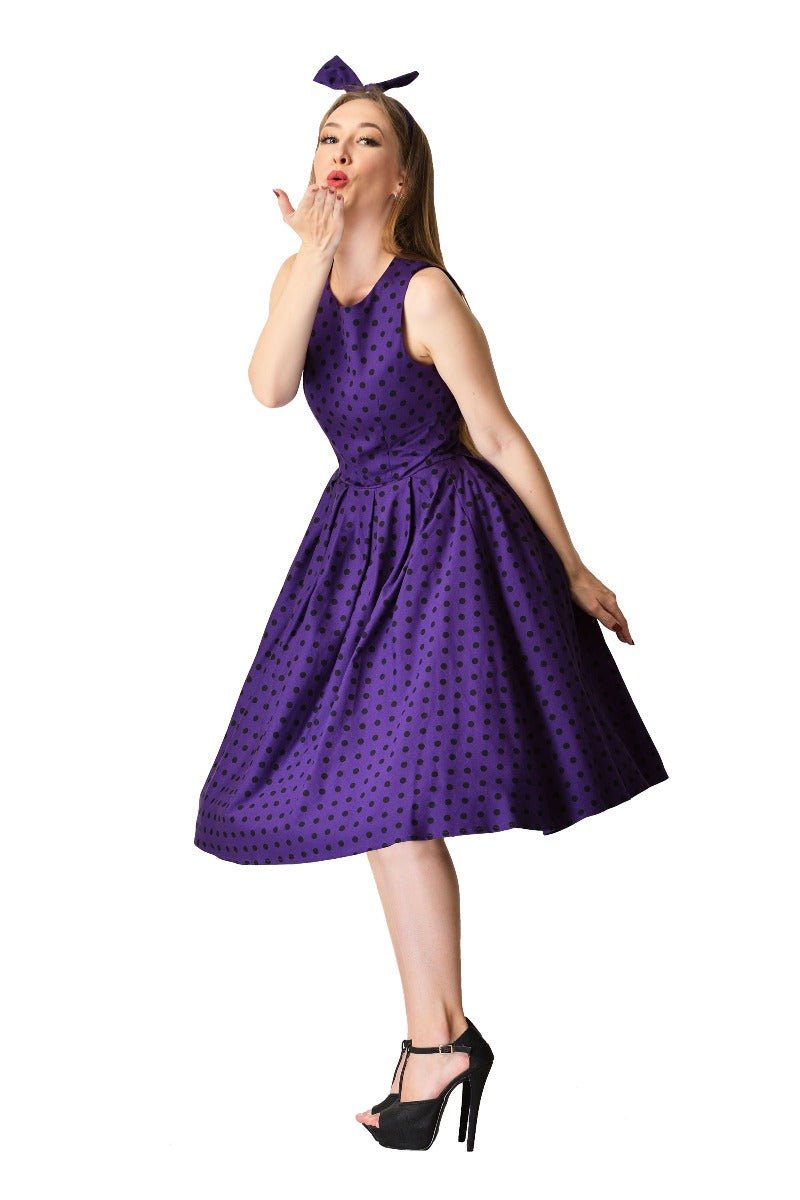 Retro Polka Dot Dress in Purple/Black