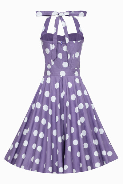 Woman's Rockabilly 1950's Halterneck Dress in Purple Polka Dots