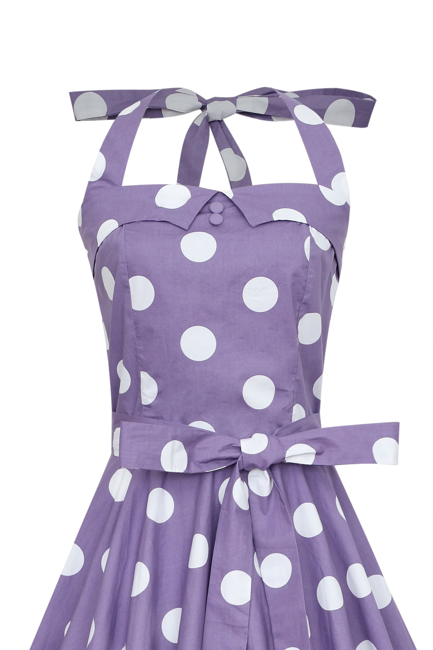 Woman's Rockabilly 1950's Halterneck Dress in Purple Polka Dots