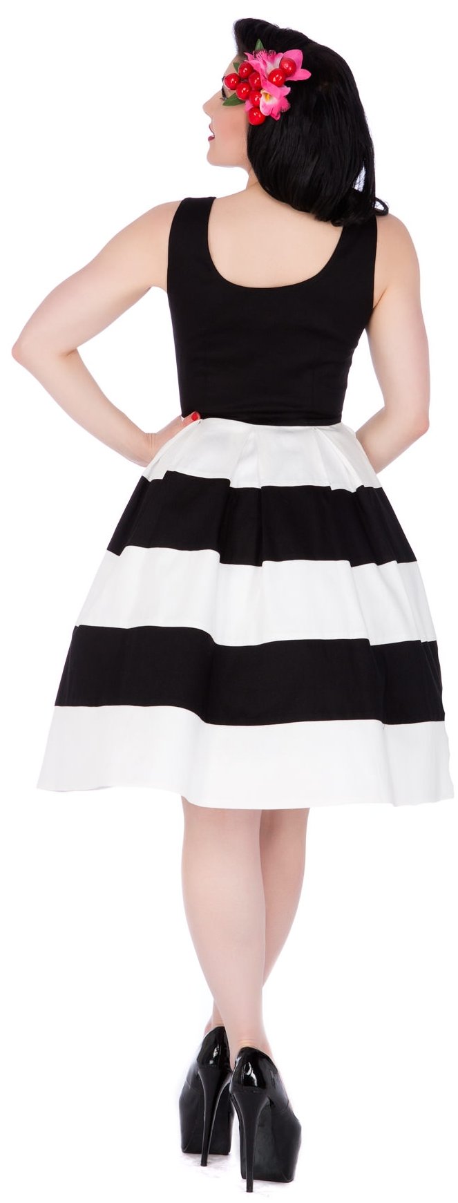 Black and white striped swing dress best sale