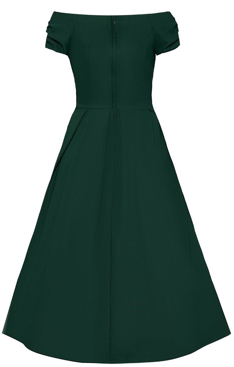 Lily Classic Off The Shoulder 50s Evening Dress in Green Blue