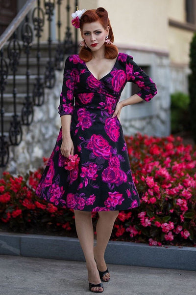 Black with clearance pink flowers dress