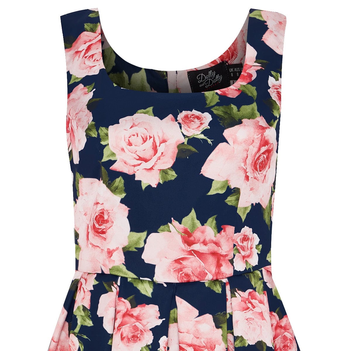 Amanda Navy Blue & Pink Roses Swing Dress - Dolly and Dotty