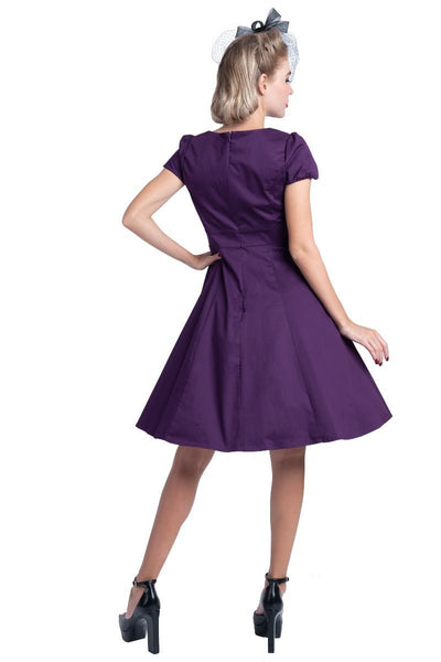 Woman's Flirty Fifties Style Dress in Plain Purple1